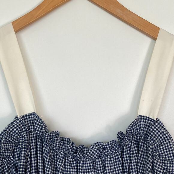 Mango Blue White Gingham Flowy Cami Top Tank Blouse - Picture 3 of 11